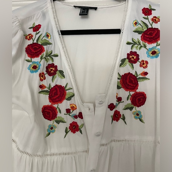 Forever 21 white coverup embroidered swim dress tie sleeves chic button down - Picture 4 of 6